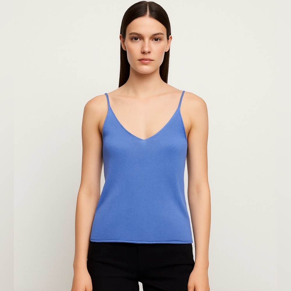 ZARA Knit Cami Tank Top Blue Periwinkle Lightweight Size L NWT